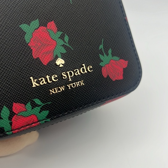 Kate Spade Madison Rose Toss Printed Jewelry Holder Case Box Black Red - Picture 3 of 14